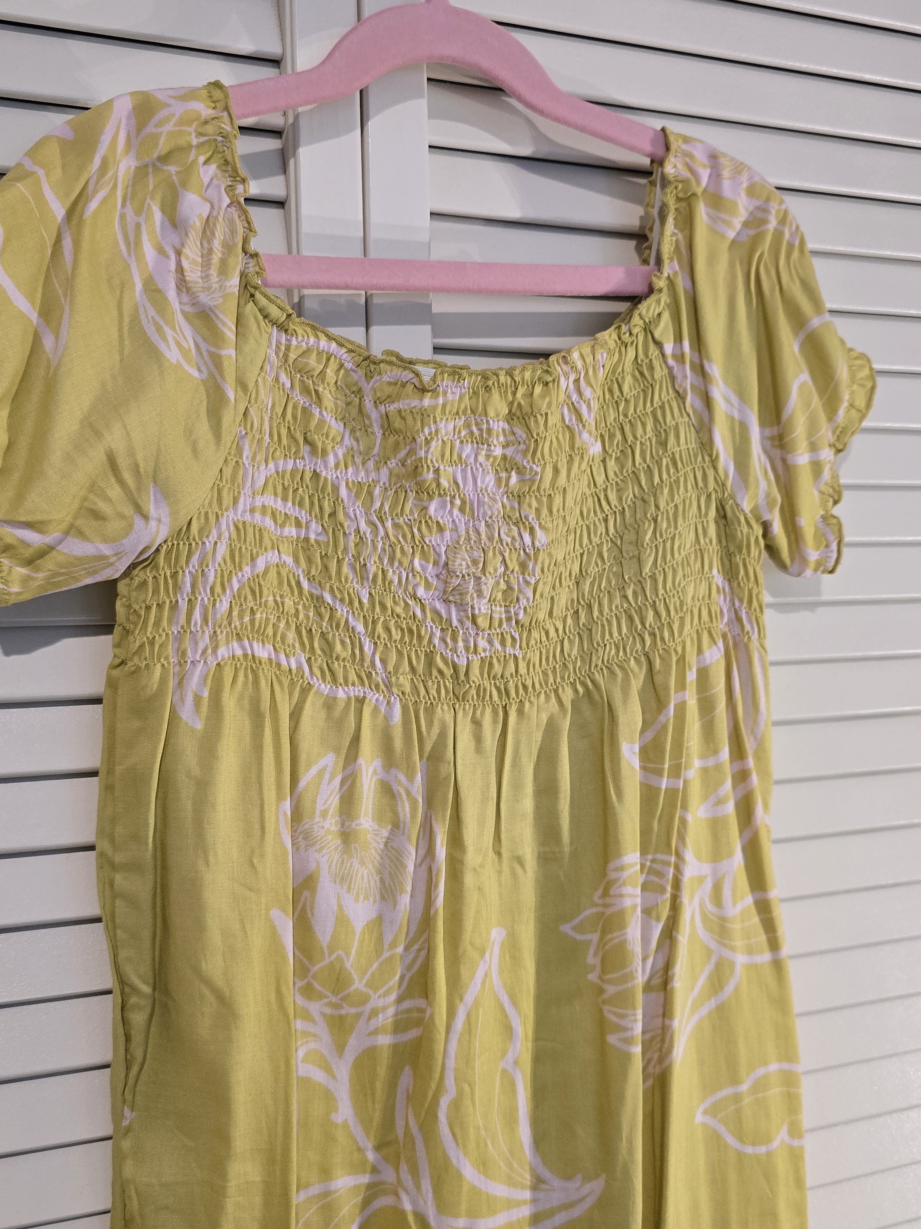 Yireh Girls. Smocked Square-Neck Women’s Top In Lemon Yellow Floral